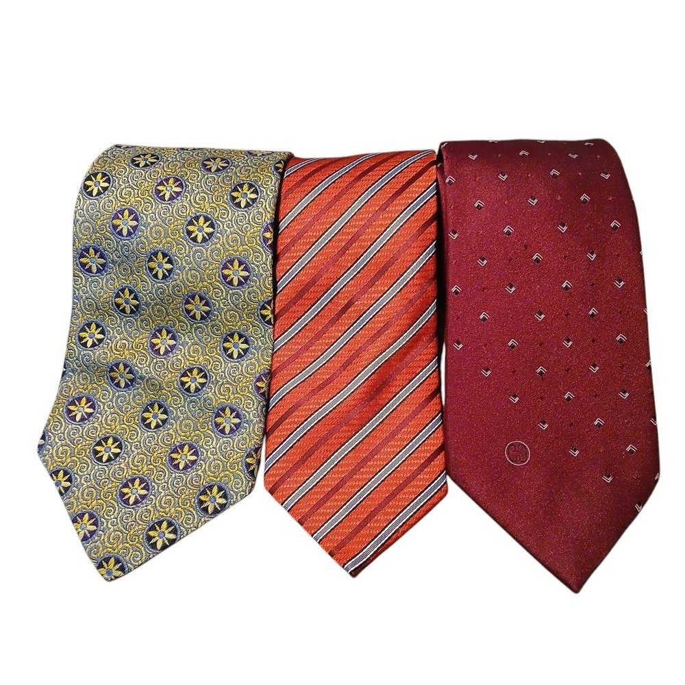 Designer Men's Silk Ties Lot of 3 Zylos Halston HMI Platinum Vintage